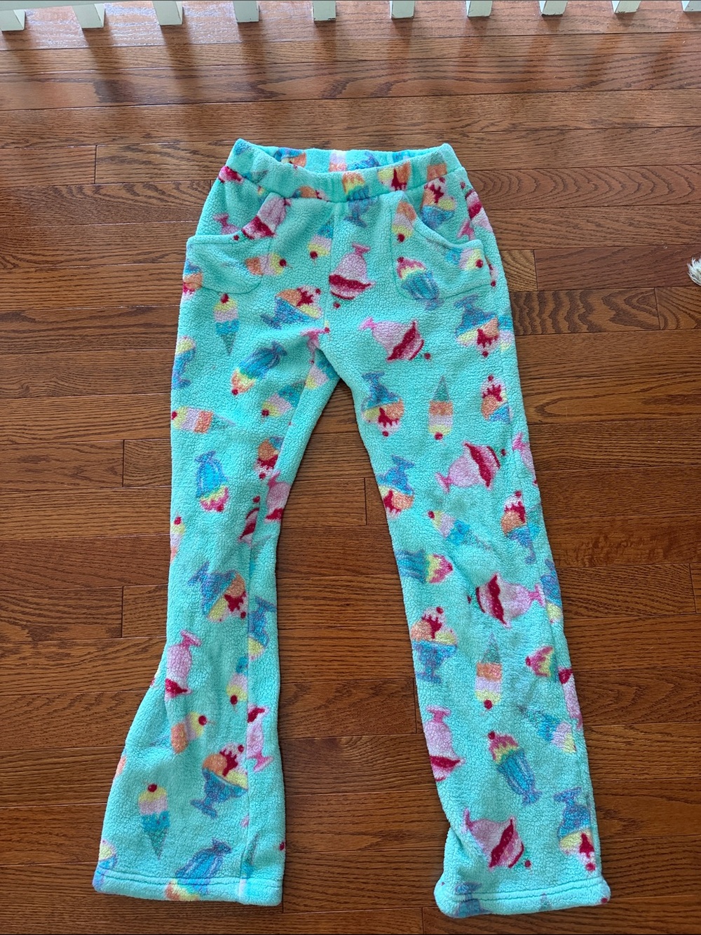 Kids Plush Pajama Bottoms - Aqua Ice Cream Print